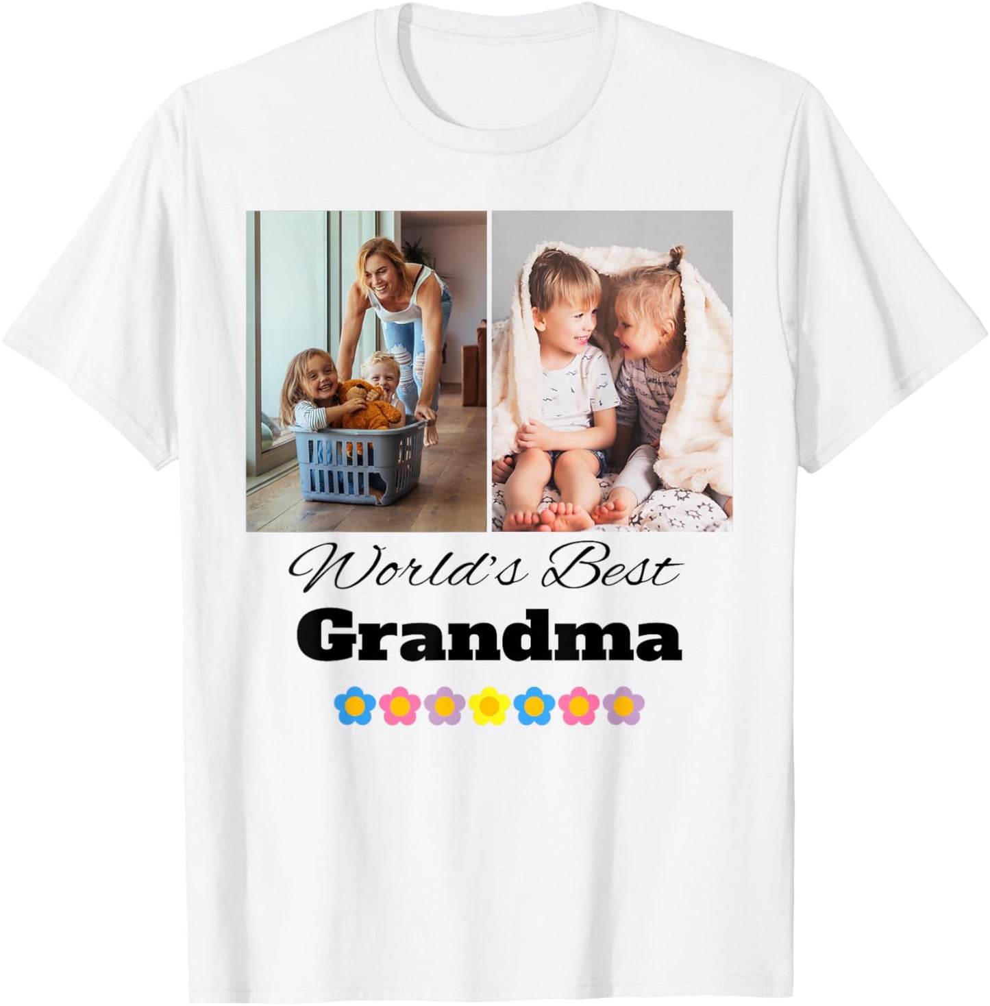 Custom World's Best Grandma Photo T Shirt Personalize with Photos for Mother's Day