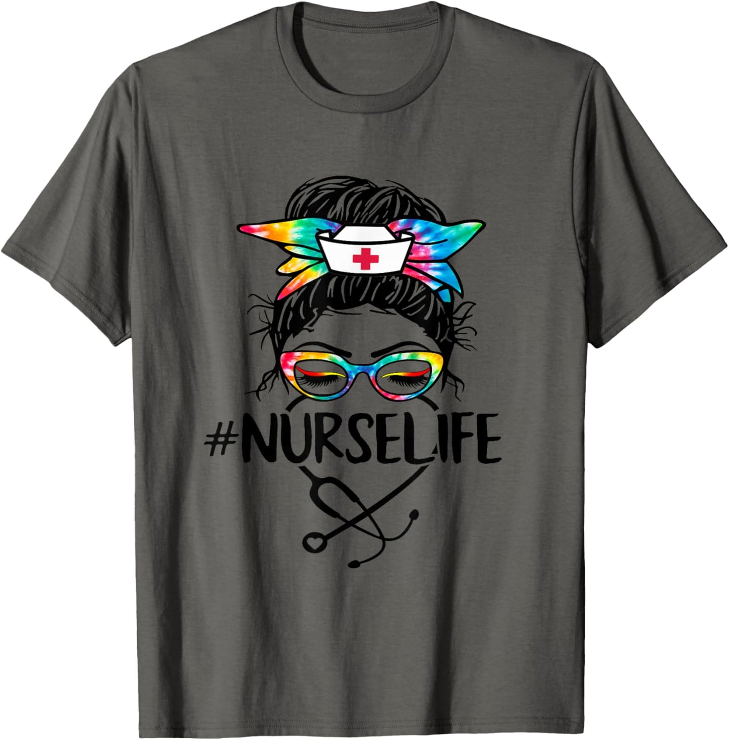 Nurse Life Messy Bun Tie Dye Stethoscope Nurses Nursing RN