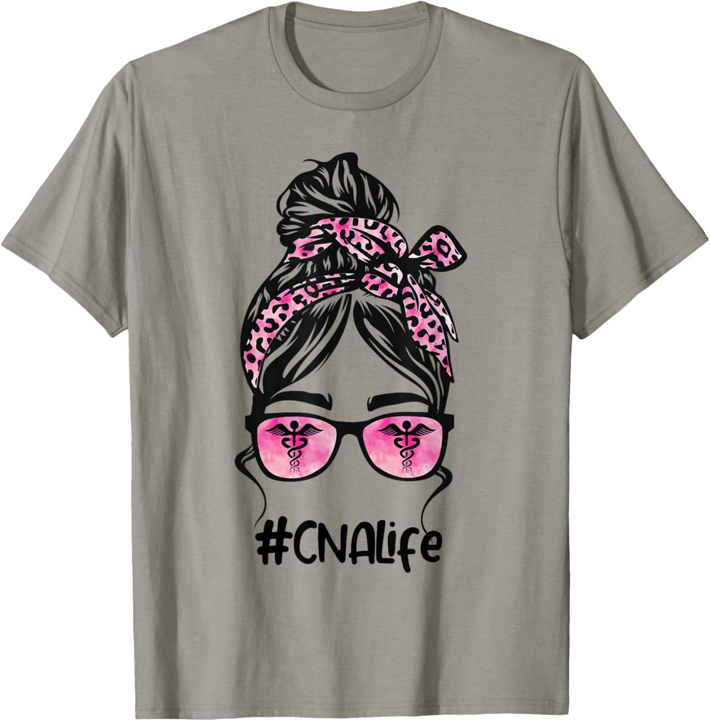 CNA Nurse Life Bleached Pink Leopard Messy Bun