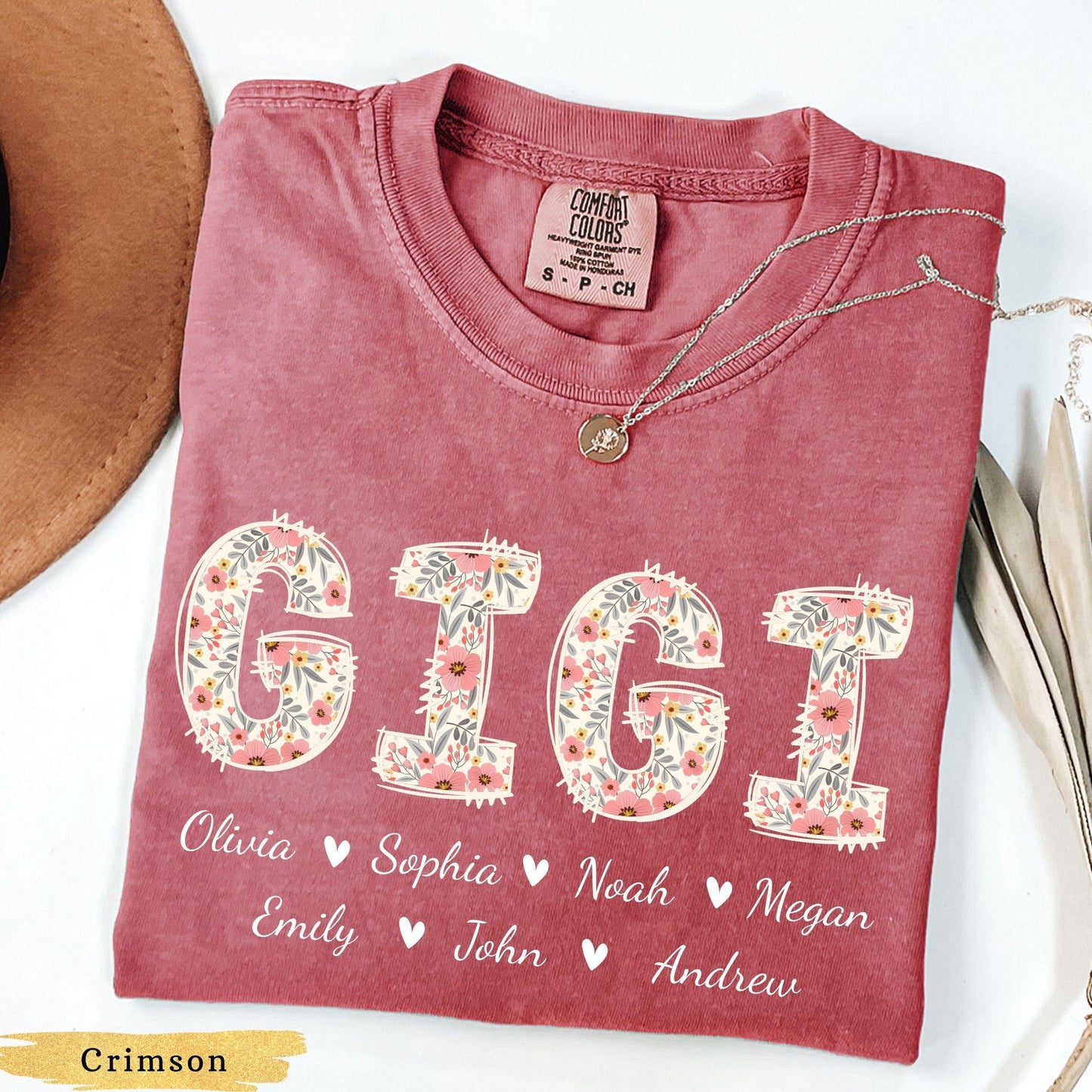 Personalized Gigi Shirt with Grandkids Names, Comfort Colors Floral Gigi Shirt, Nana Shirt, Mimi Shirt, Gift for Gigi, Custom Grandma Shirt