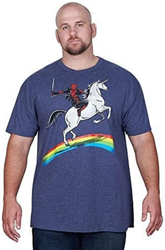 Marvel Deadpool Riding A Unicorn On A Rainbow