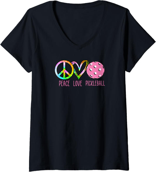 Womens Girls Pickleball Shirts Retired Ladies Peace Love Pickleball V Neck