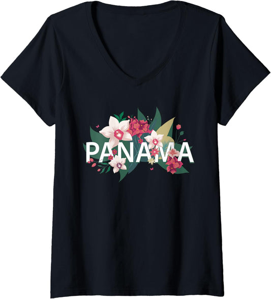 Womens Flowers of Panama   Vintage Style Minimalist Boho V Neck