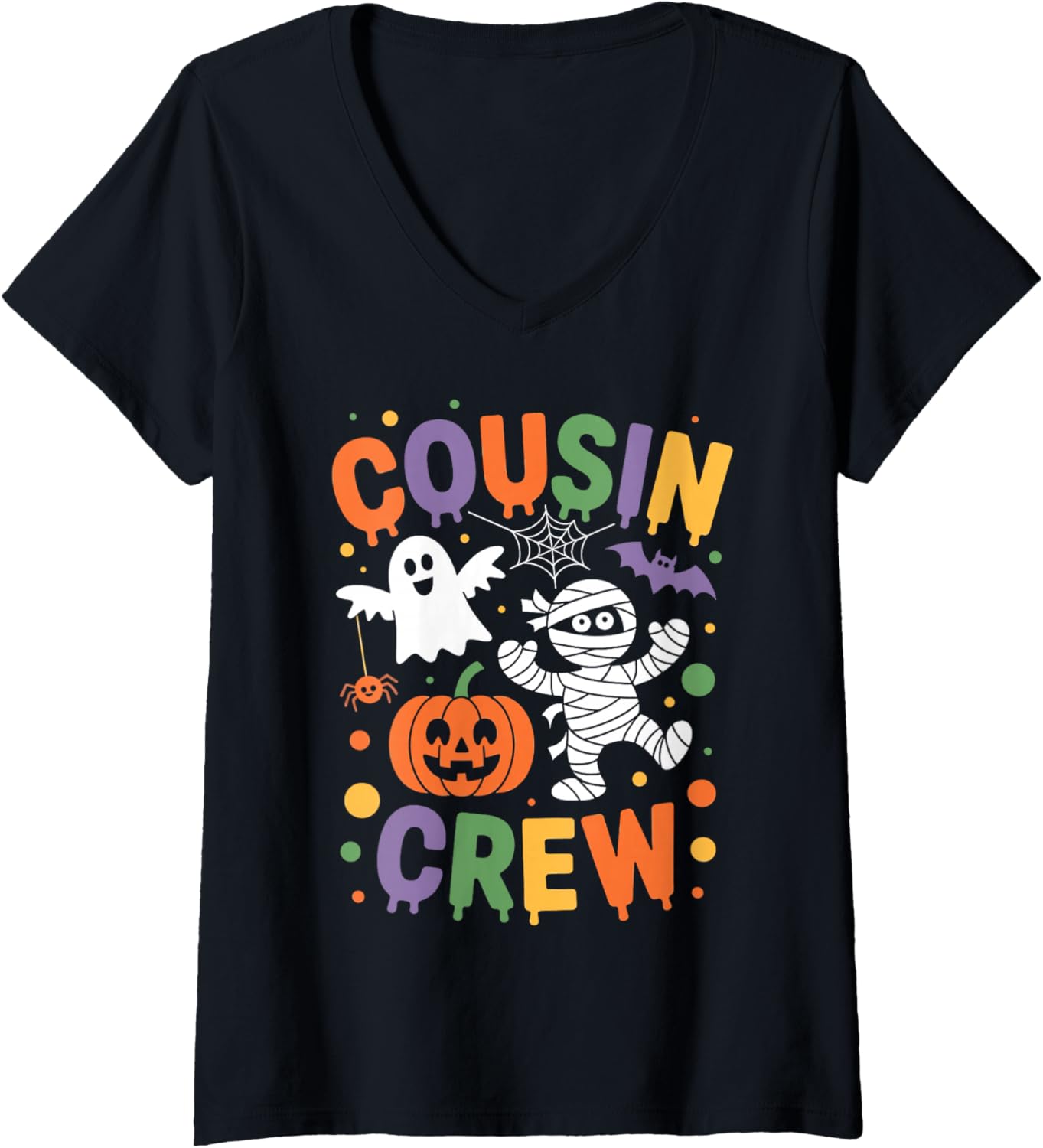 Womens Halloween Cousin Crew 2025 Kids Matching Cousins Spooky V Neck