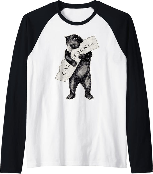 California Love TShirt Art Retro Cali Bear Hug California Raglan Baseball Tee