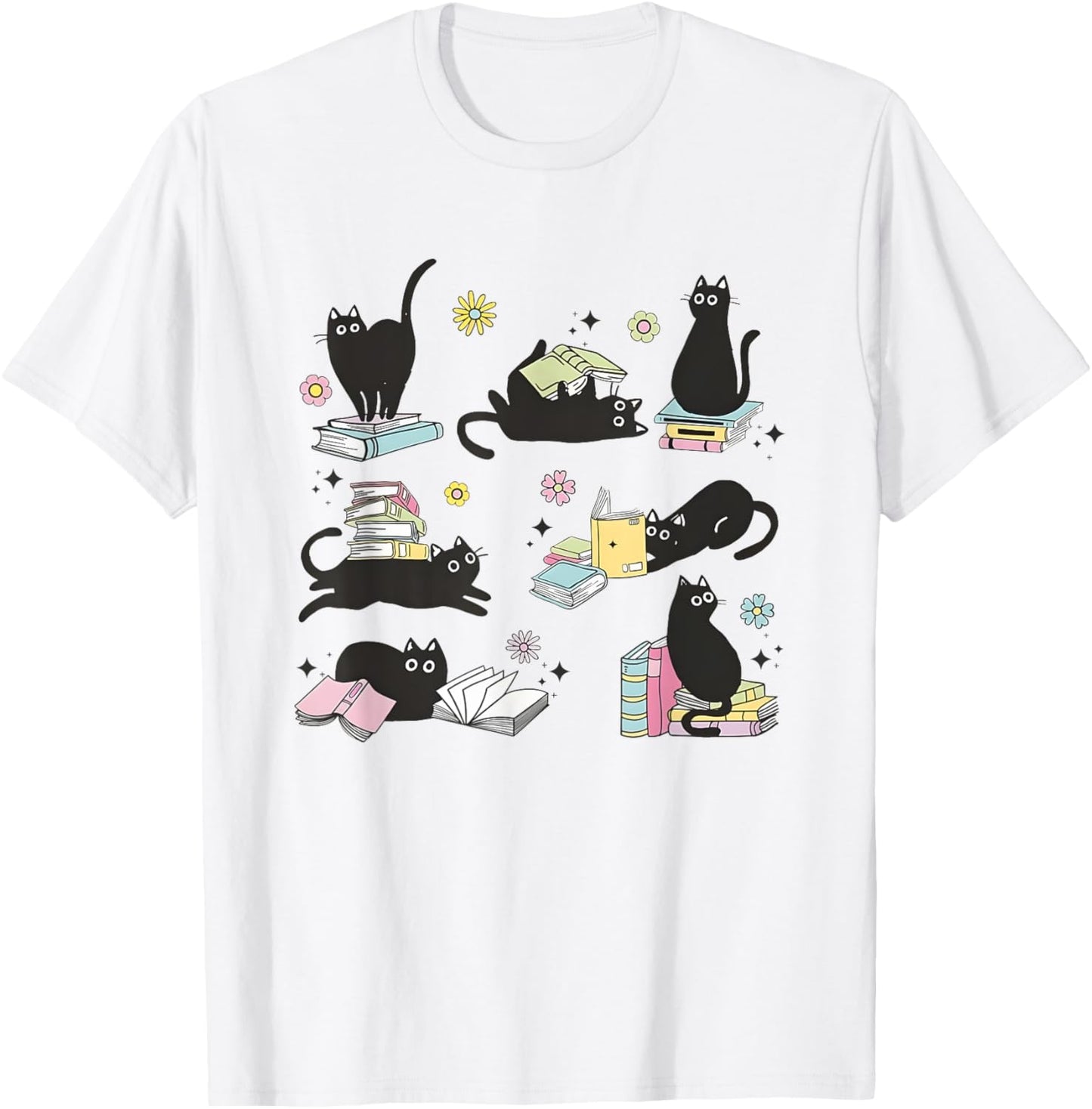 Cats Reading Books Shirt Cat Lover Kitten Reading Book Lover Men Women Girls Kids