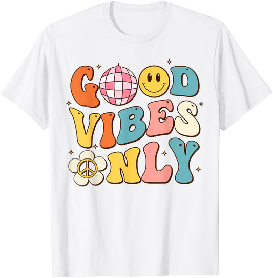 Good Vibes Peace Sign Love Only 60s 70s Retro Groovy Hippie