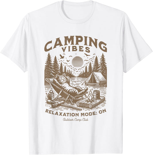 Camping Vibes Funny Cat Campfire Outdoor Nature Lovers Camp Men Women Kids