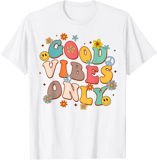 Good Vibes Only Peace Sign Love 60s 70s Retro Groovy Hippie