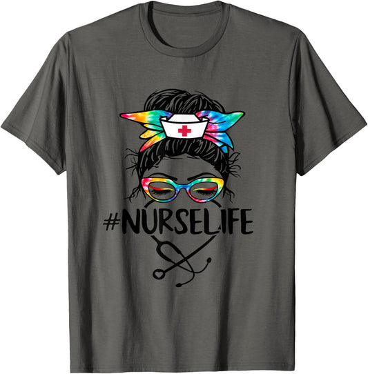 Nurse Life Messy Bun Tie Dye Stethoscope Nurses Nursing RN