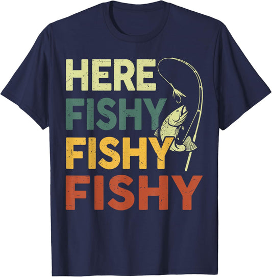 Men Here Fishy Fishing Shirt Boy Bass Fish Dad Funny Graphic