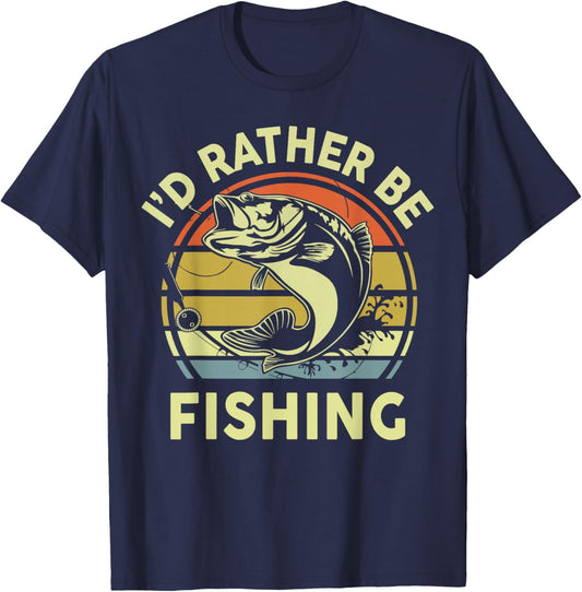 Men I'd Rather Be Fishing Shirt Boy Bass Fish Funny Graphic