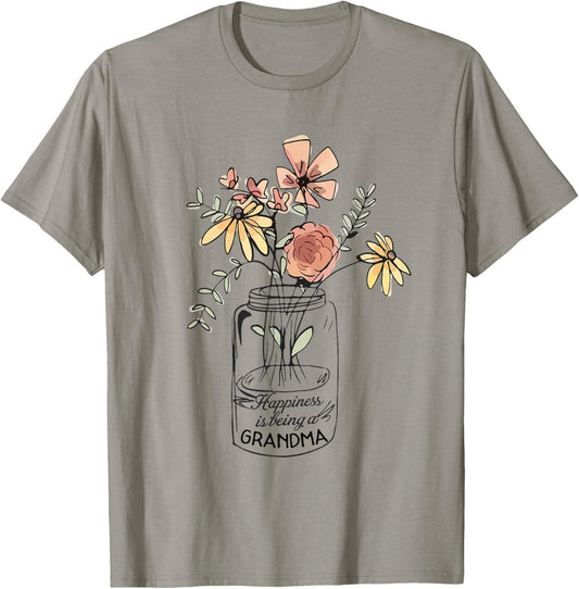 Happiness Is Being Grandma Life   Flower Art Grandma Tee
