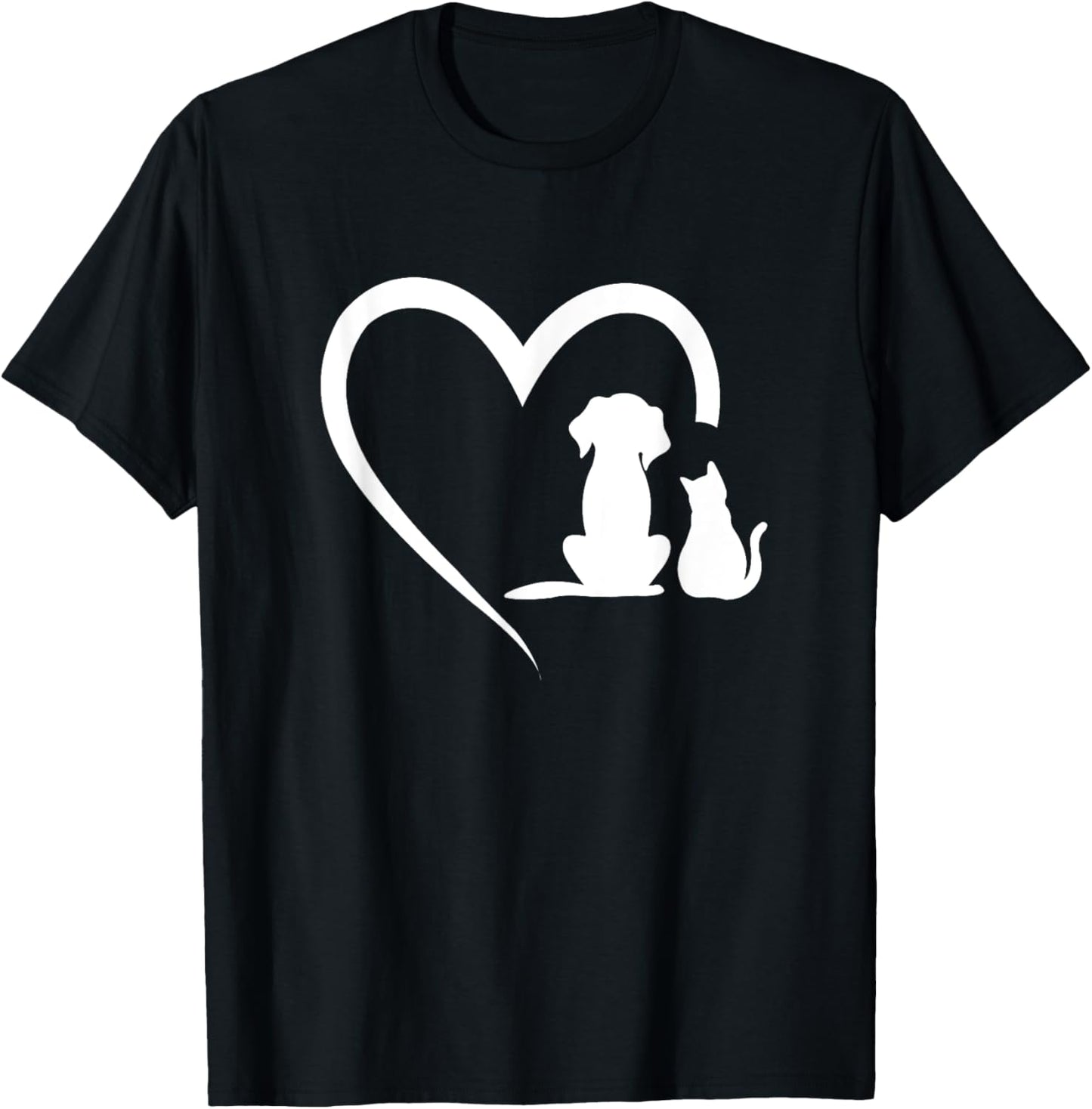 Dog Puppy and Baby Cat Heart   Animal Dog & Cat Heart T Shirt for Men Women Girls Kids