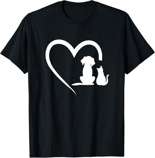 Dog Puppy and Baby Cat Heart   Animal Dog & Cat Heart T Shirt for Men Women Girls Kids