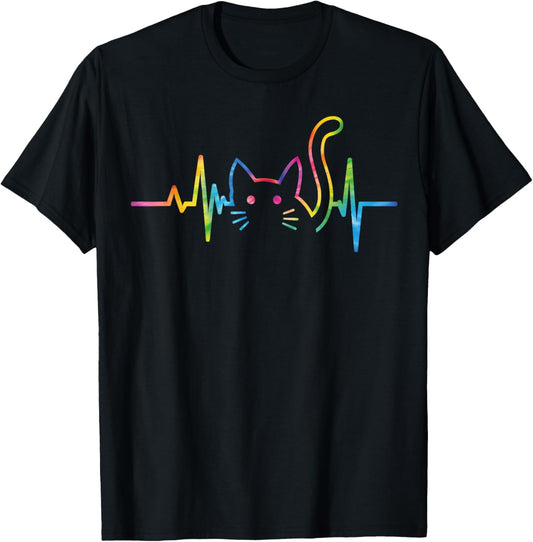 Heartbeat Cat For Women Silhouette Cute Cat Tie Dye Lover