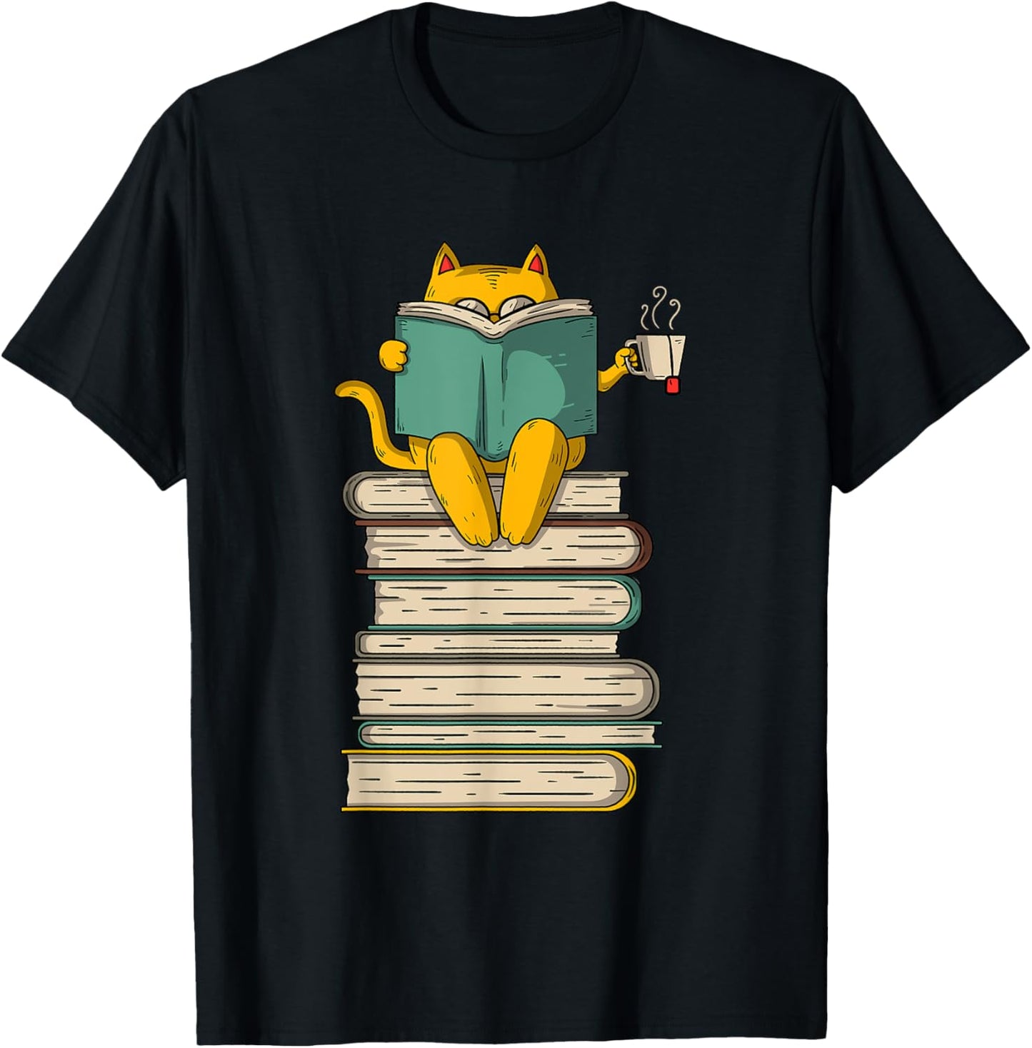 Reading Cat   Funny Book & Tea Lover Gift Short Sleeve