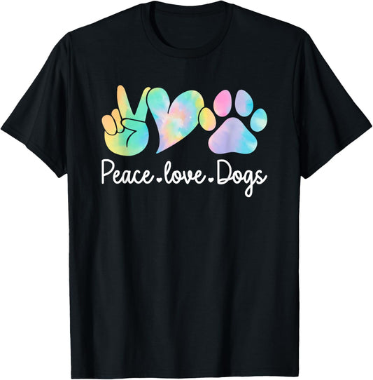 Peace Love Dogs Tie Dye Dog Lover Rescue Puppy T Shirt for Men Women Girls Kids