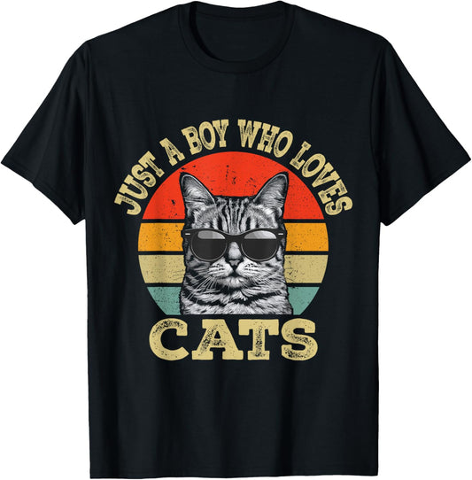 Vintage Just A Boy Who Loves Cats Boy Kid Cat Lover For Boys