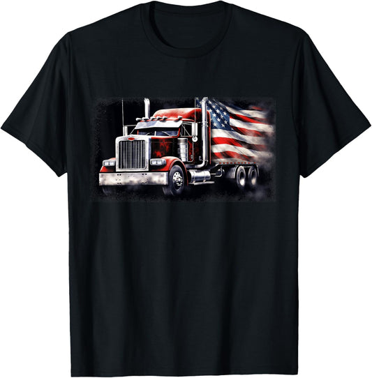 US American Flag Semi Truck Driver Trucker T Shirt for Women Girls Kids Men