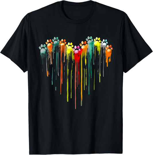 colorful dog paw heart print Watercolors Painting Heart Dogs T Shirt for Men Women Kids