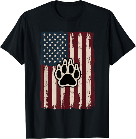 American Flag with Dog Paw Print T Shirt for Women Kids Men