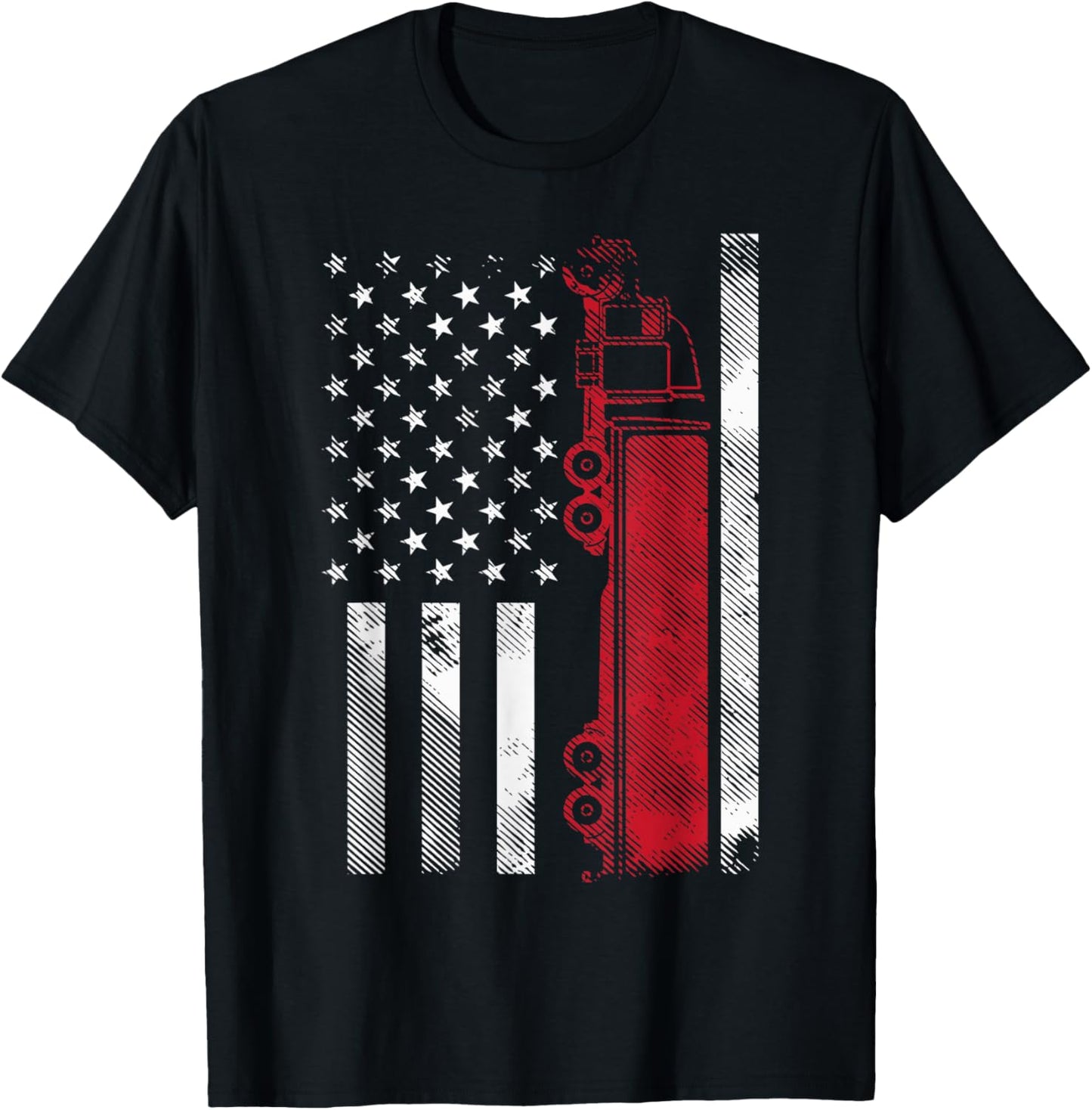 US American Flag Semi Truck Driver 18 Wheeler Trucker Gift Short Sleeve