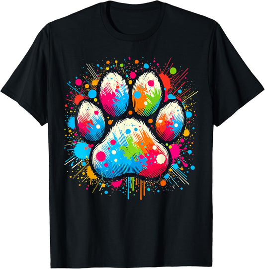 Dog Paw Lover Print Colorful Paw Dog T Shirt, Unisex Adults & Kids, Black, Small, Short Sleeve, Crew Neck, Classic Fit