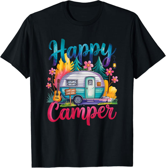 Funny Happy Camper Camping Apparel Trailer RV Kids Women