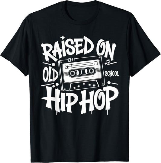 RAISED ON OLD SCHOOL Graffiti Rap HIP HOP Tshirt Cassette