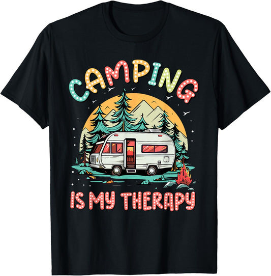 Camping Is My Therapy Campfire Summer Camp Family Vacation T Shirt for Men Women Girls Kids
