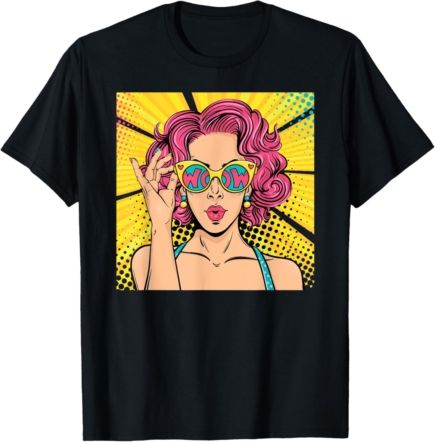 Wow Pop Art Girl Face Shirt Surprised Woman With Pink Hair