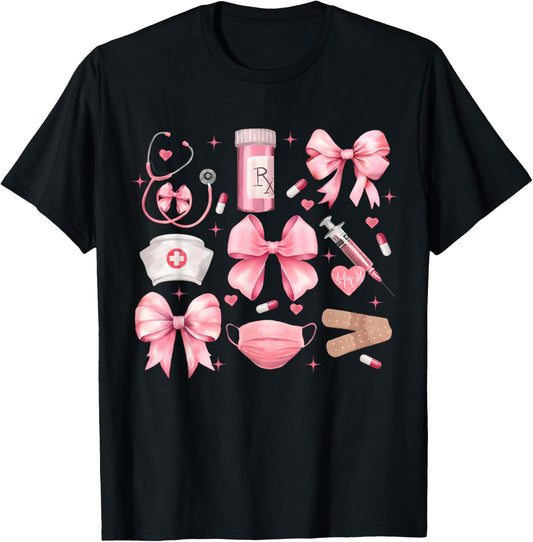 Women Pink Retro Nurse Coquette Pink Bow Girlie Nurse Life