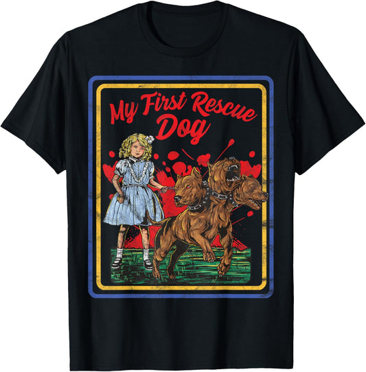 Vintage Child Game Horror Dark Humor My First Rescue Dog T Shirt for Men Women