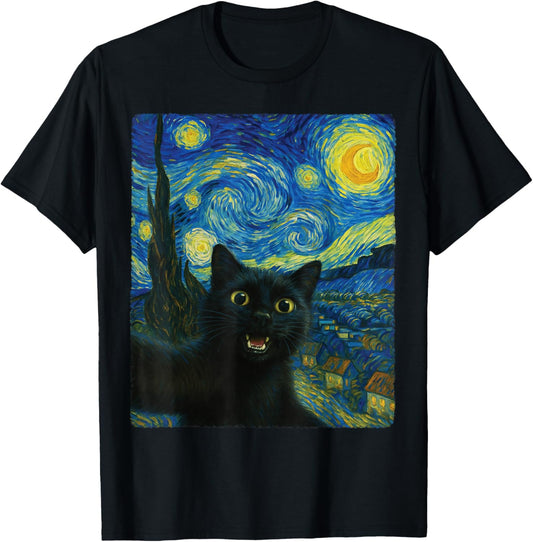 Black Cat Starry Night Van Gogh Cat Selfie Cat Mom Cat Lover