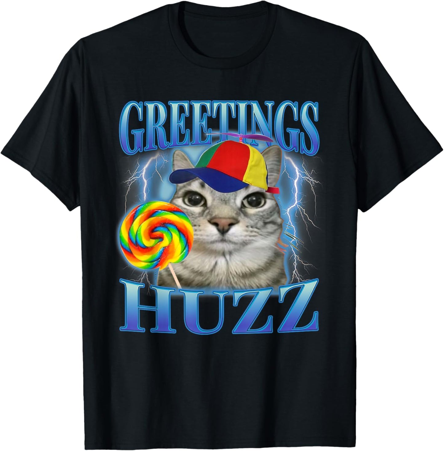Lollipop Cat Meme Greetings Huzz Funny Silly Cats Brainrot T Shirt for Men Women Kids
