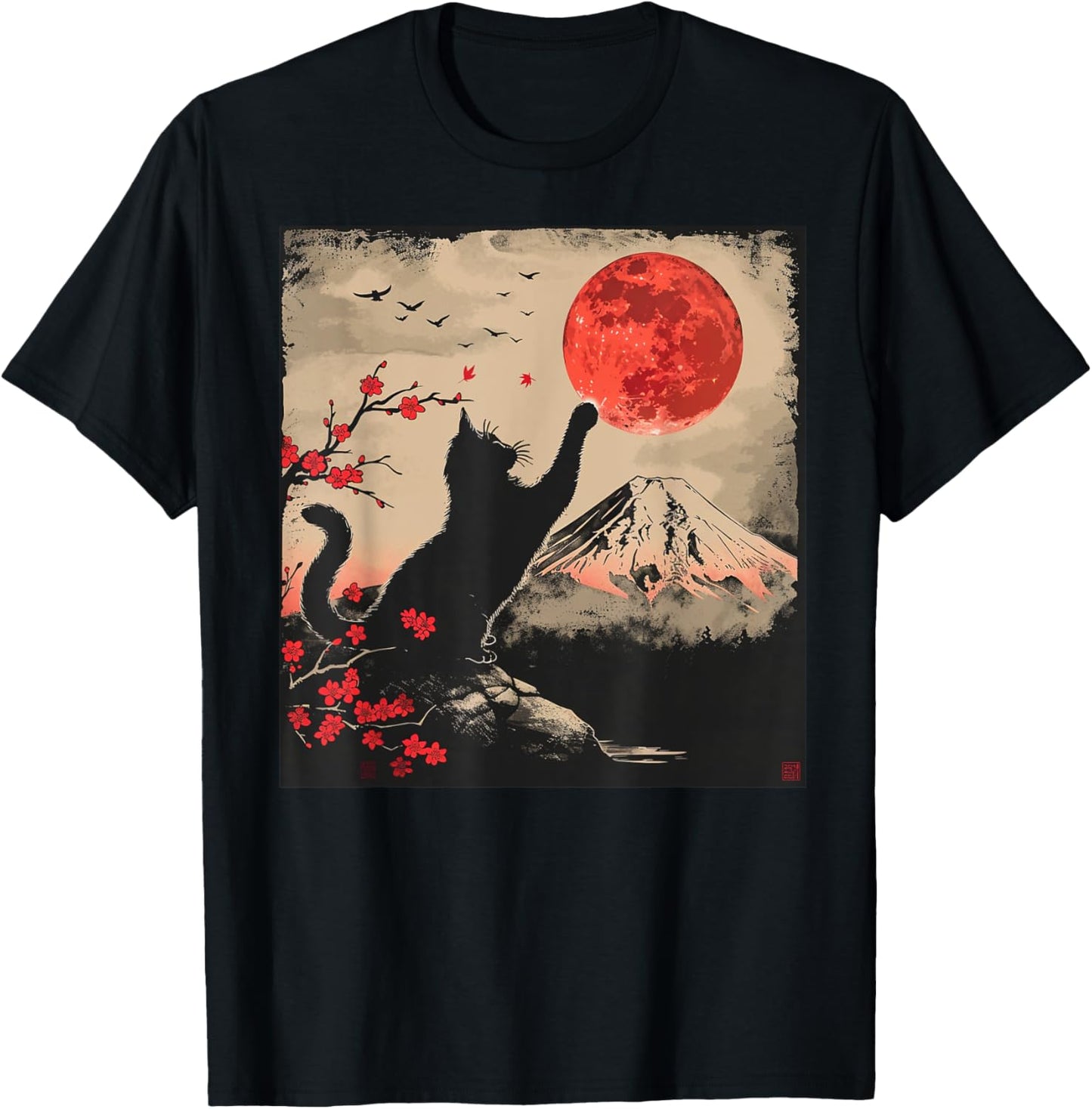 Vintage Japan Art Japanese Theme Retro Print Black Cat