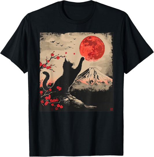 Vintage Japan Art Japanese Theme Retro Print Black Cat