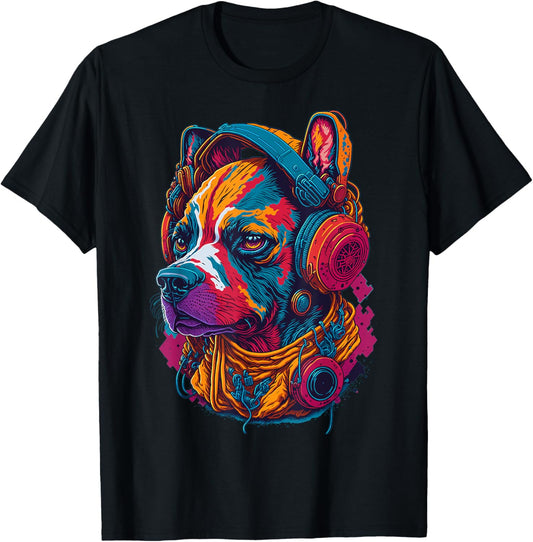 Dog as rapper, wearing headphones