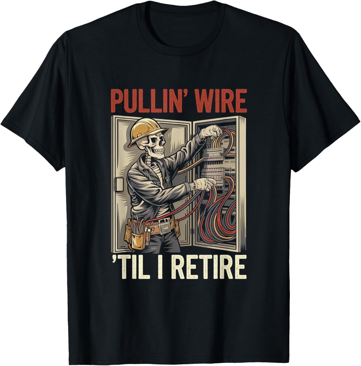 Electrician Skull Pullin' Wire 'Til I Retire Vintage
