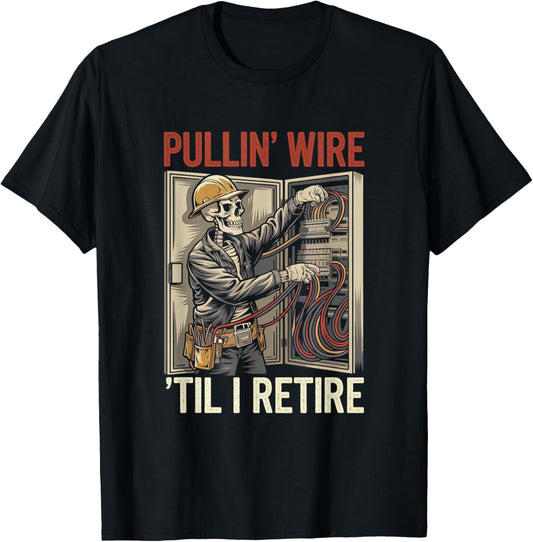 Electrician Skull Pullin' Wire 'Til I Retire Vintage
