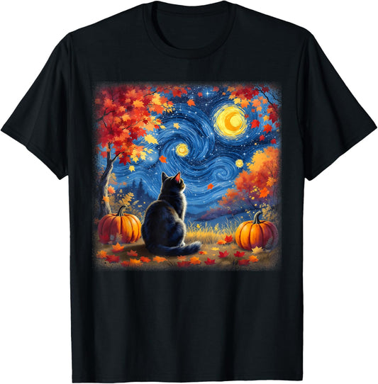 Cat Starry Night Van Gogh Cat Lover Thanksgiving Fall Autumn