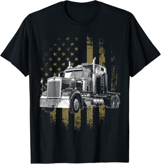 Trucker American Flag Big Rig Semi Trailer Truck Driver Gift