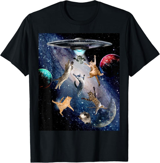 UFO Cats T Shirt for Adults Galaxy Cats Cute Cat Lover