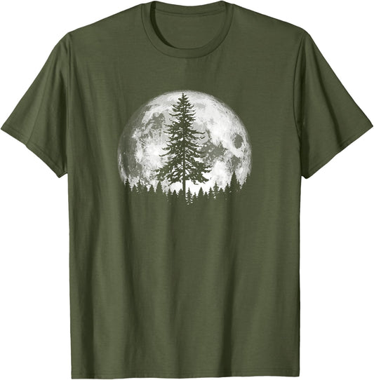 Retro Full Moon & Minimalist Pine Tree Vintage Graphic
