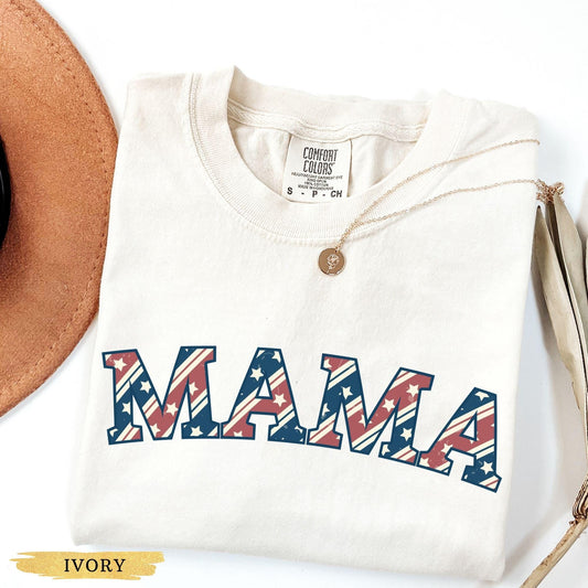 American Flag Mama Shirt Retro Patriotic Shirt, 4th of July T Shirt, American Mama T Shirt, USA Comfort Colors Shirt, USA Shirt, America Tee