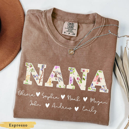 Comfort Colors® Personalized Nana Shirt with Grandkids Names, Grandma Shirt, Nana Shirt, Floral Grandma Shirt Gift for Gigi Grandmother Gift