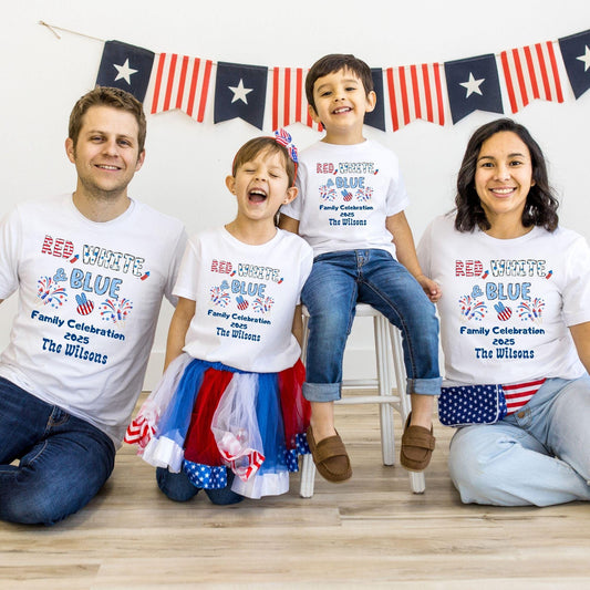 Custom Red White and Blue Family Celebration 2025 Shirt, 4th of July Family Crew Shirt, Matching Family Tee, Fourth of July Independence Day
