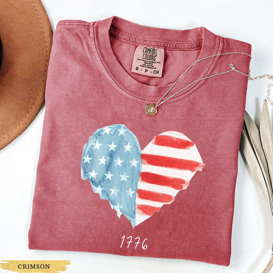 American Flag Heart Shirt, 4th of July Tshirt, Comfort Colors Retro Usa Flag Shirt, Patriotic Shirt, Memorial Day Shirt, 1776 America Tee