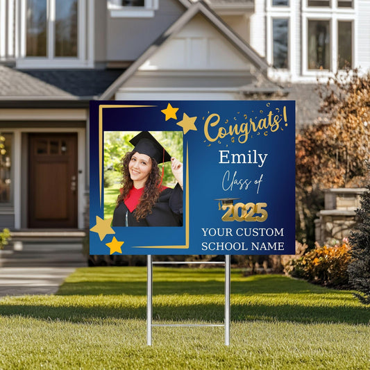 Custom Graduation Yard Sign with Photo, Class of 2025 Graduation Party Decor, Grad Announcement, High School Graduate College Graduate Decor
